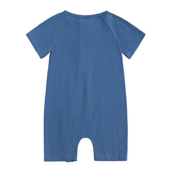 MONOGRAM-BABY ROMPER-*NWT* Short Sleeve Short Double Zipper Bodysuit Cotton Blue - Picture 3 of 16